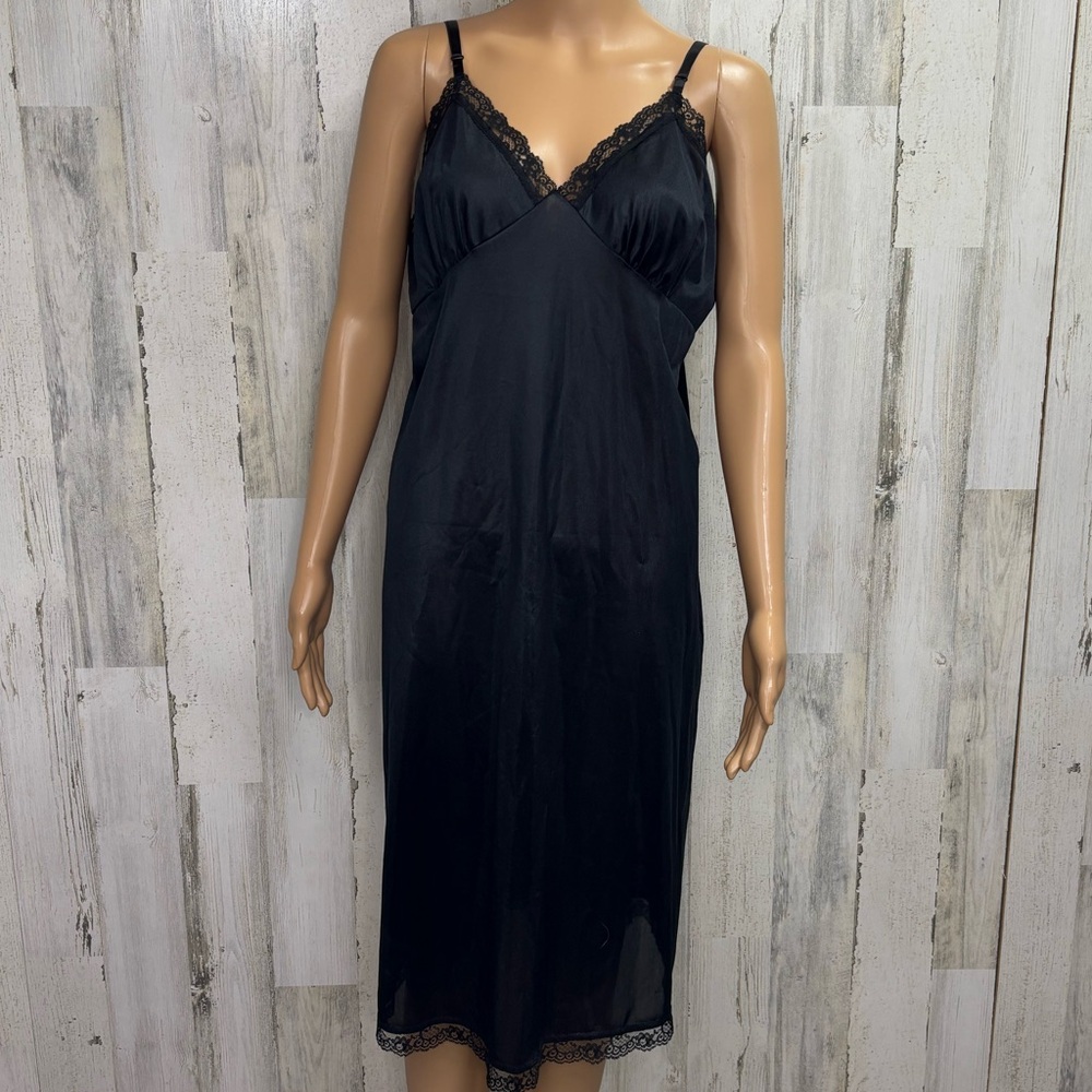 Deena Vintage Black Lace-Trim Slip